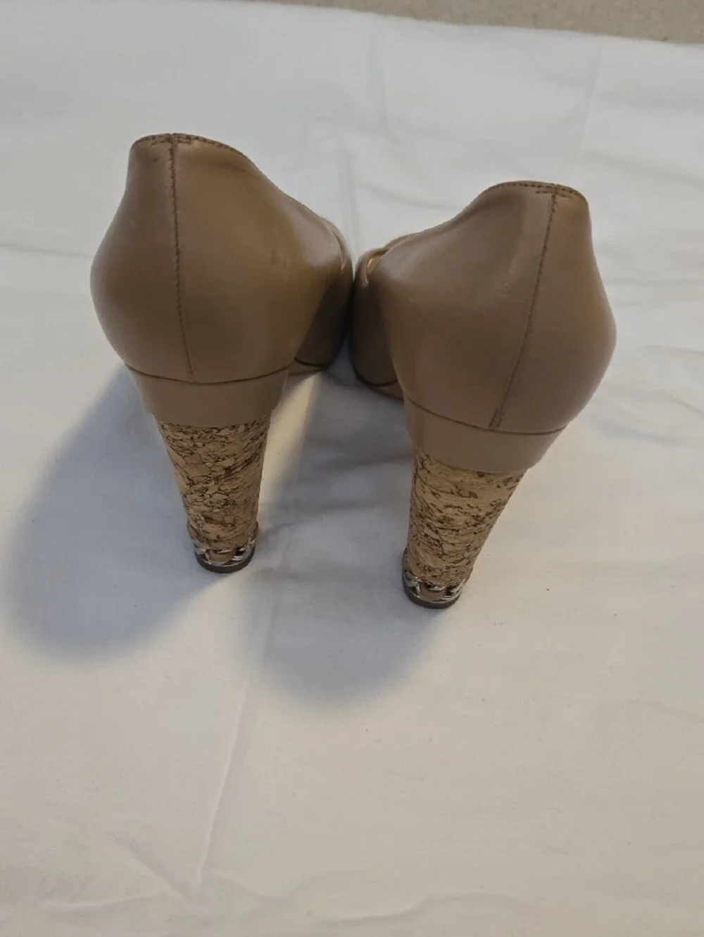 CHANEL Nude Leather Peep-Toe Pumps